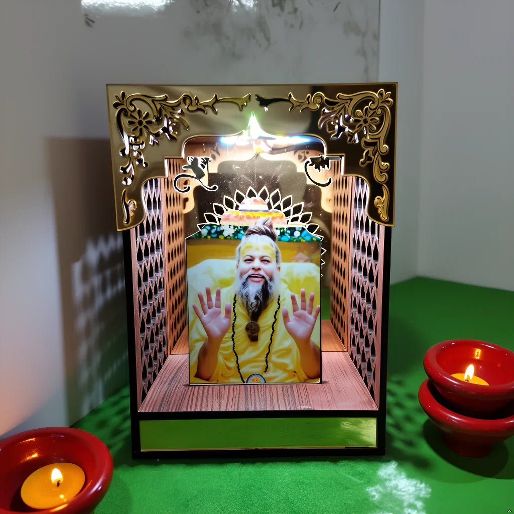 Premanand Ji Maharaj Golden Acrylic Mandir With RGB Lights - Gift With Smile