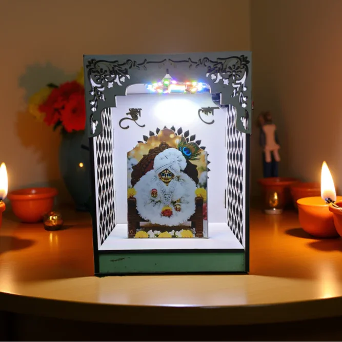 Laddu Gopal Ji White Acrylic Mandir With RGB Lights - Gift With Smile