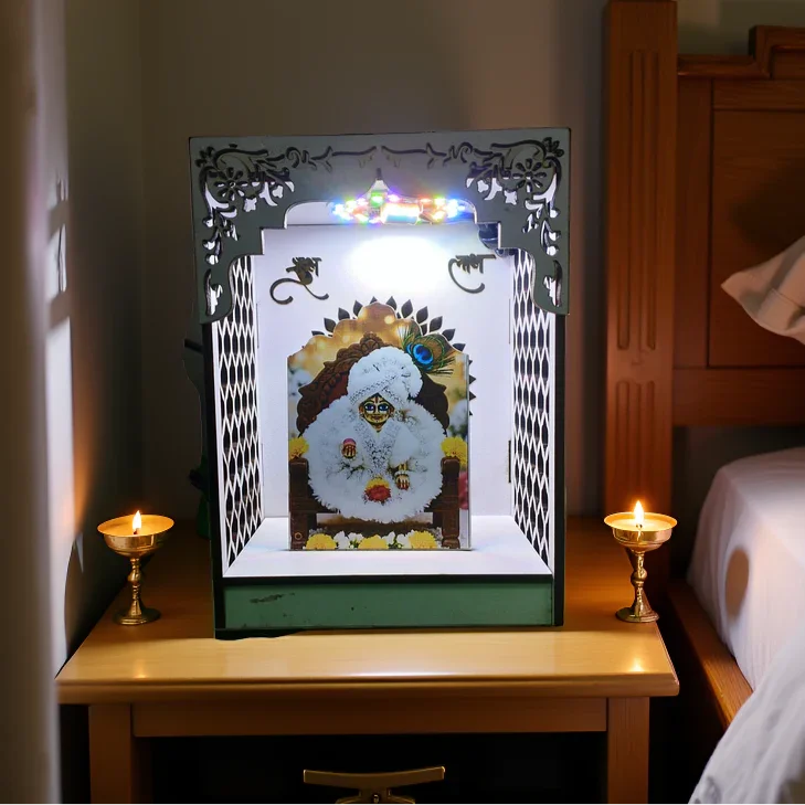 Laddu Gopal Ji White Acrylic Mandir With RGB Lights - Gift With Smile