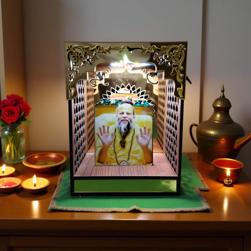 Premanand Ji Maharaj Golden Acrylic Mandir With RGB Lights - Gift With Smile