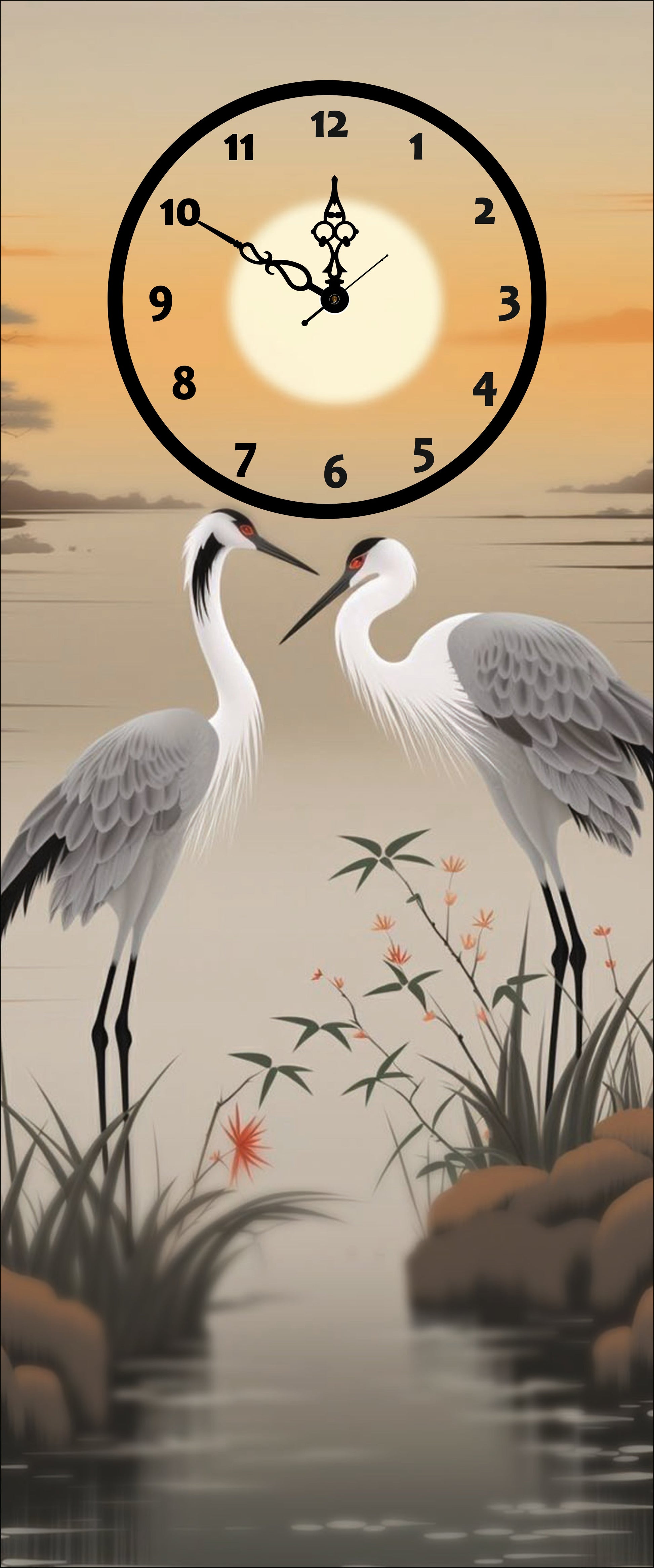 Cranes printed Wall Clock With Light